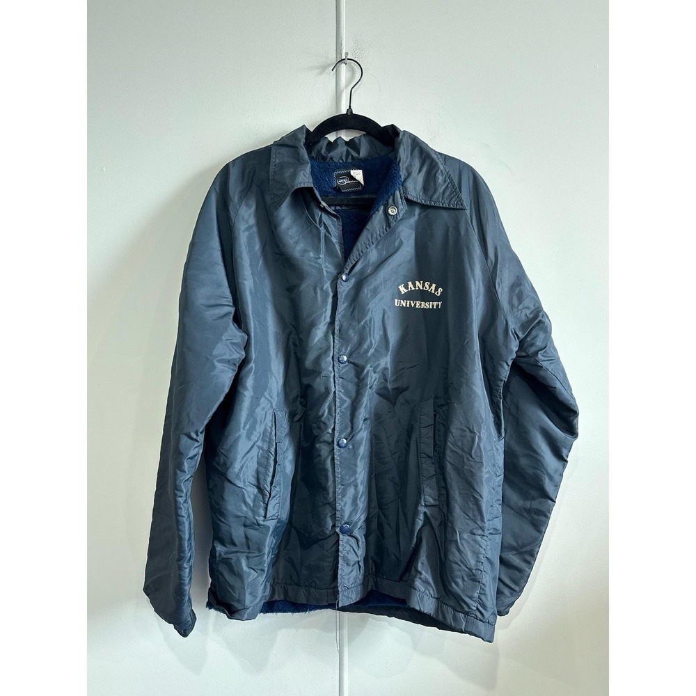 Vintage Kansas University Jacket Mens XL‎ Blue NCAA Basketball Artex Lined Coach
